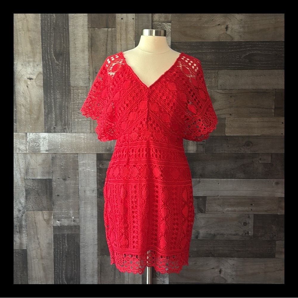 Lulu’s red lace v-neck dress large formal cocktail party bohemian festival boho